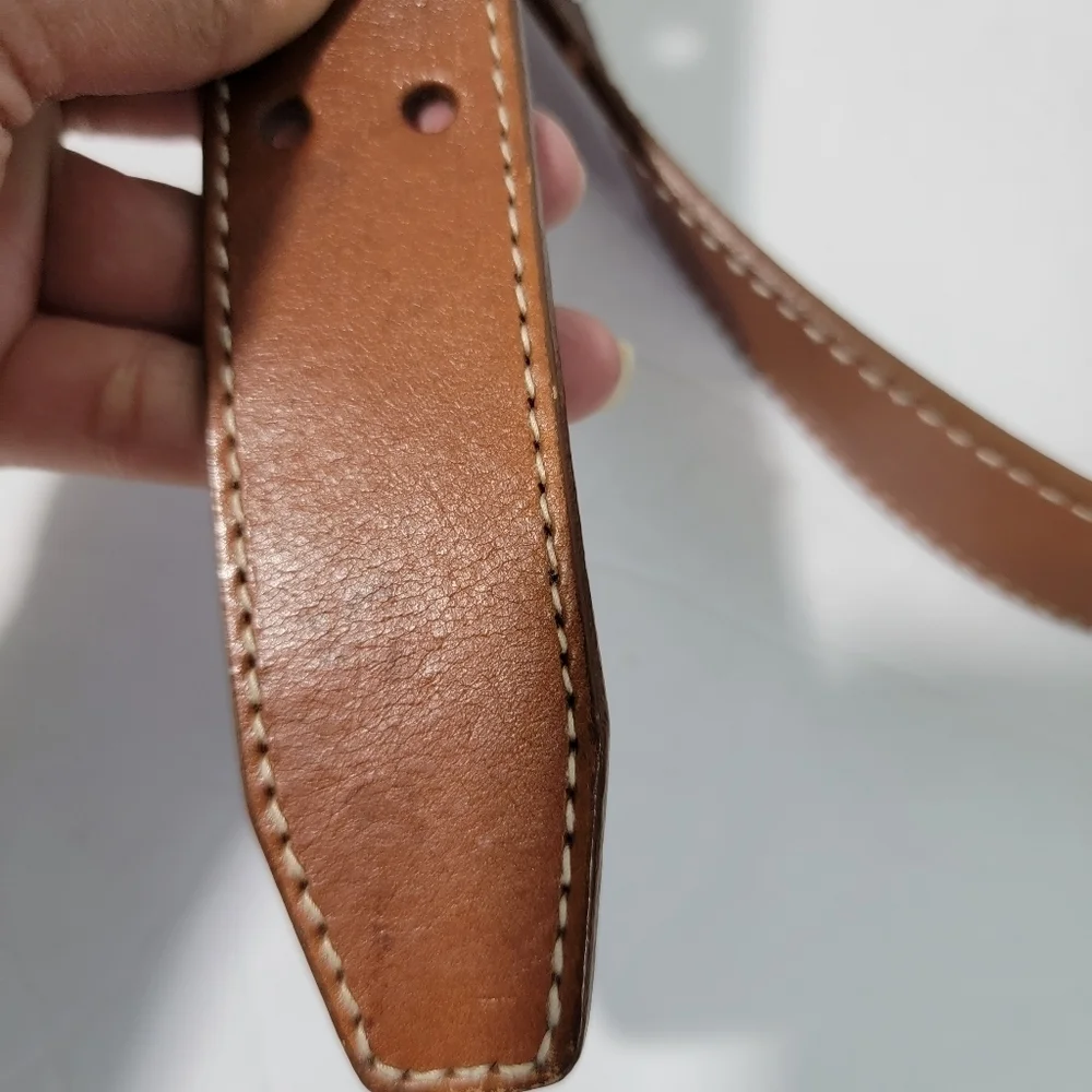 EXPRESS Men's Genuine Leather Belt Brown Size Small (37L, 1.5W) Silver Buckle